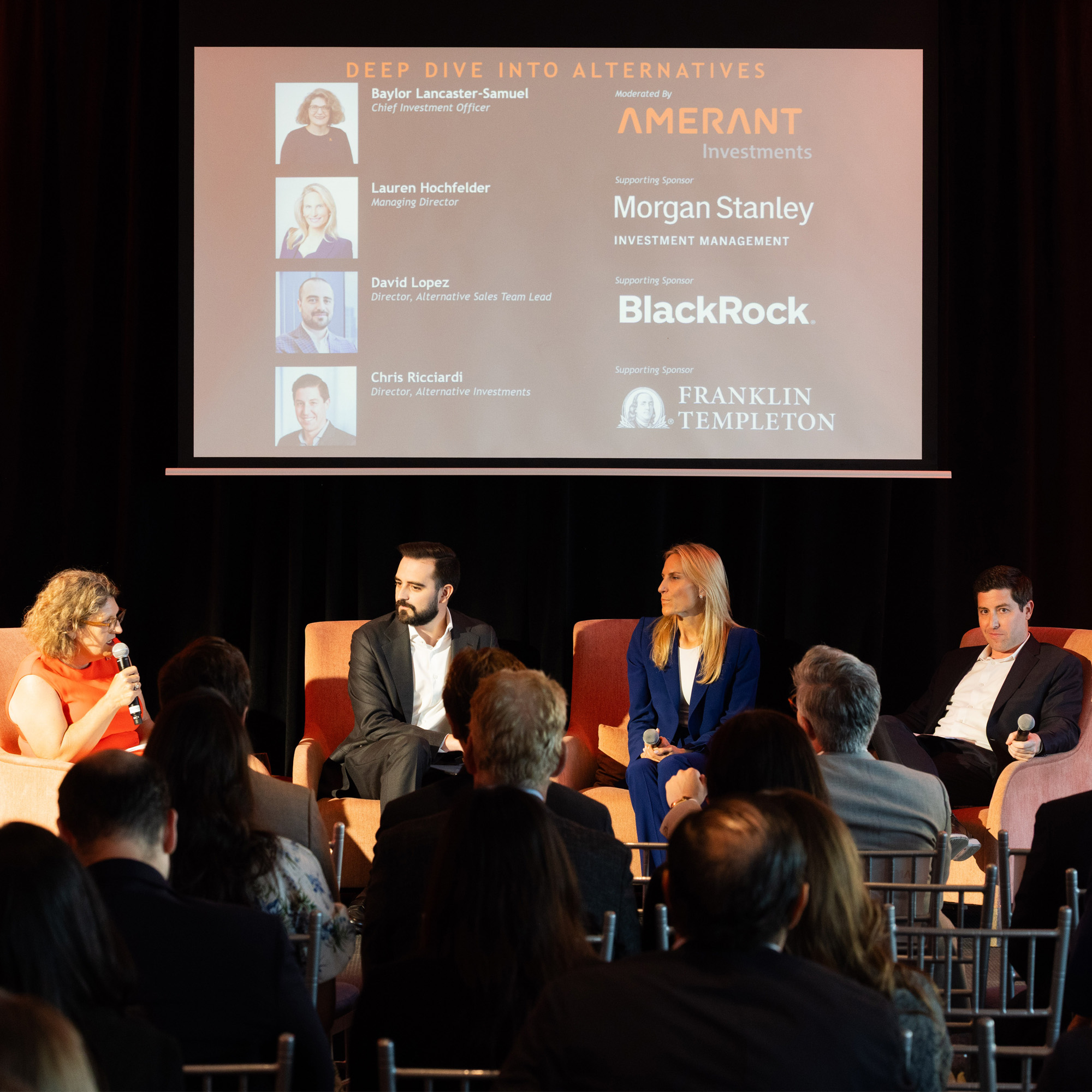 Investment panel speaks on stage while seated for Imagine Tomorrow Wealth and Investing 2025